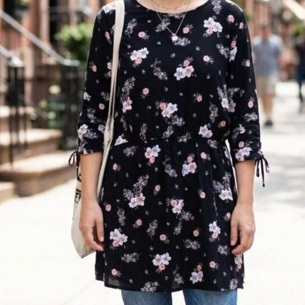 H&M Divided Black Floral Tunic/Mini Dress Top - Size 14 layered cottagecore